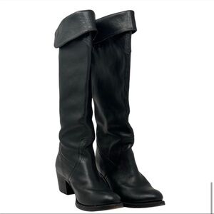 Frye | Jane Black Leather Tall Cuff Heeled Pull On Boots